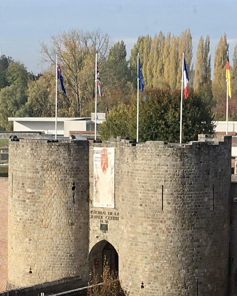 The Château de Péronne, home of the Historial de la Grande Guerre, and its flags