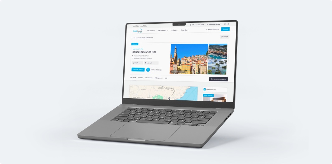 Ordinateur portable affichant le site Circuitgroupes
