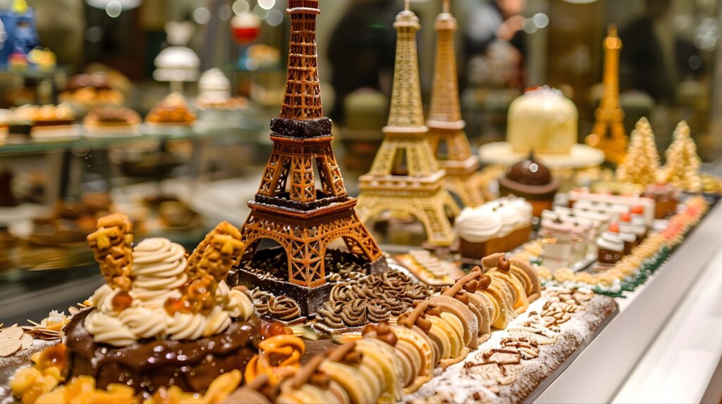 Créations en chocolat en forme de Tour Eiffel au Salon du Chocolat à Paris